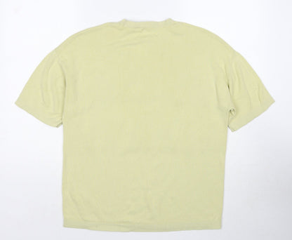 Zara Womens Green Striped Polyester Basic T-Shirt Size M Round Neck