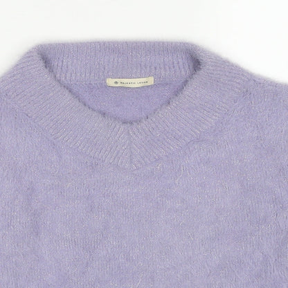 Preloved Magestic Legon Womens Purple V-Neck Polyester Pullover Jumper Size M - Detail