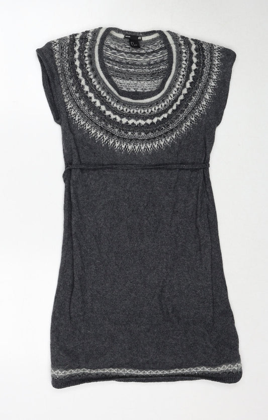 H&M Womens Grey Round Neck Polyamide Pullover Jumper Size S