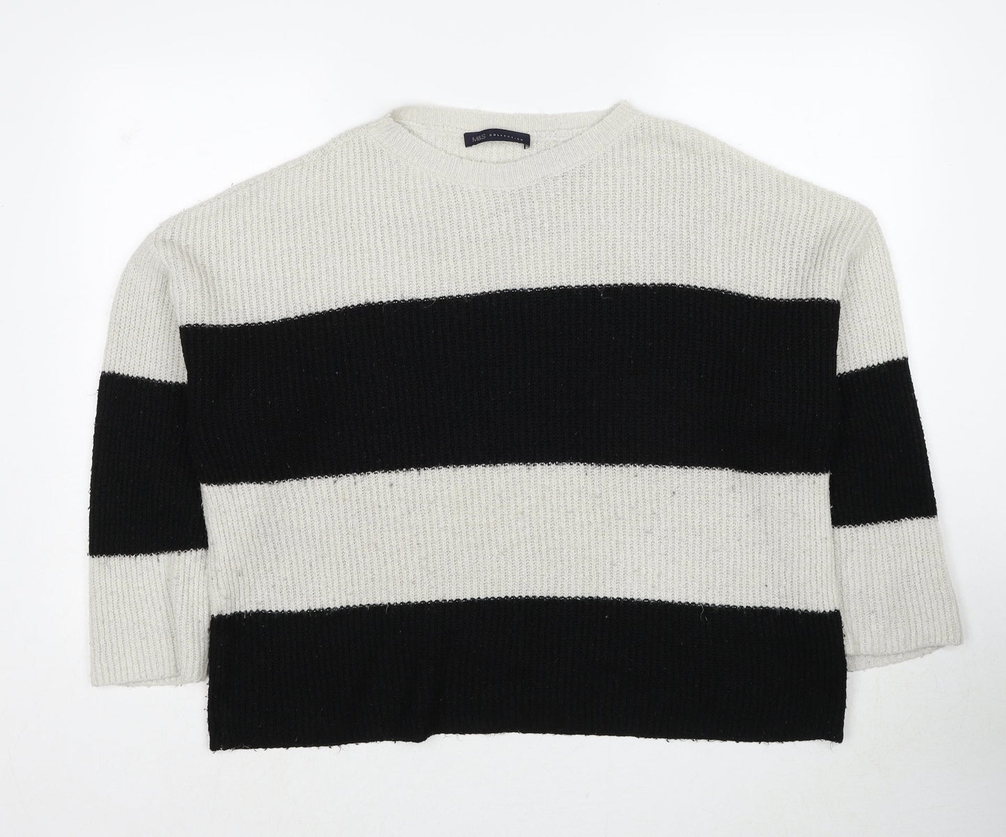 Marks and Spencer Womens Grey Round Neck Striped Acrylic Pullover Jumper Size L