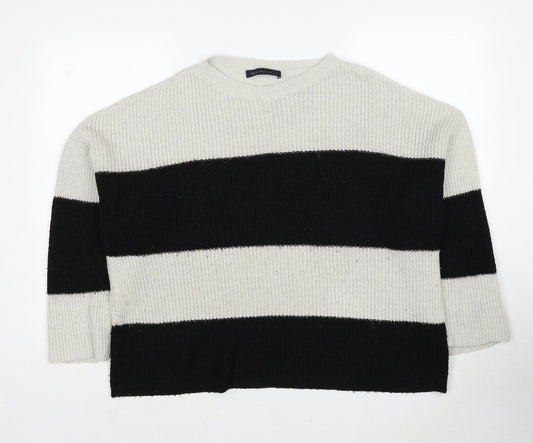 Marks and Spencer Womens Grey Round Neck Striped Acrylic Pullover Jumper Size L