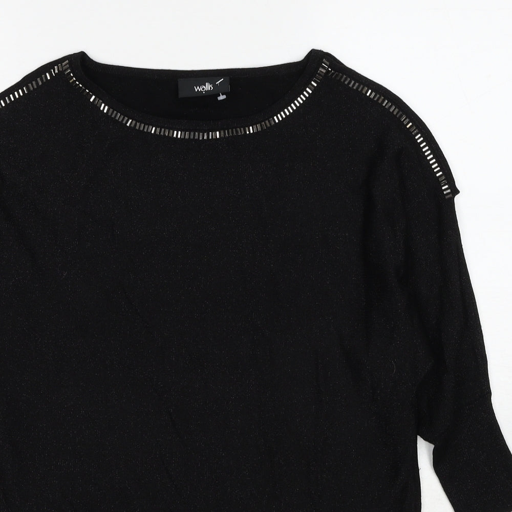 Wallis Womens Black Boat Neck Viscose Pullover Jumper Size S