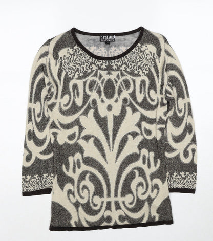Casamia Womens Beige Round Neck Geometric Viscose Pullover Jumper Size S