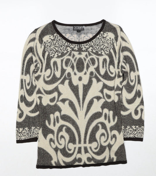 Casamia Womens Beige Round Neck Geometric Viscose Pullover Jumper Size S