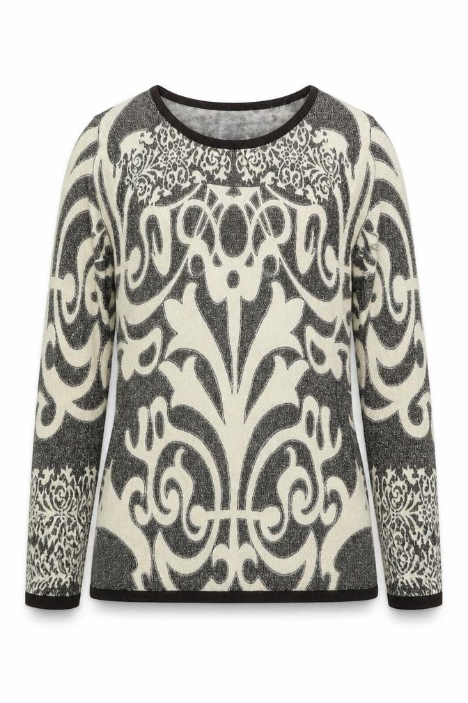 Casamia Womens Beige Round Neck Geometric Viscose Pullover Jumper Size S