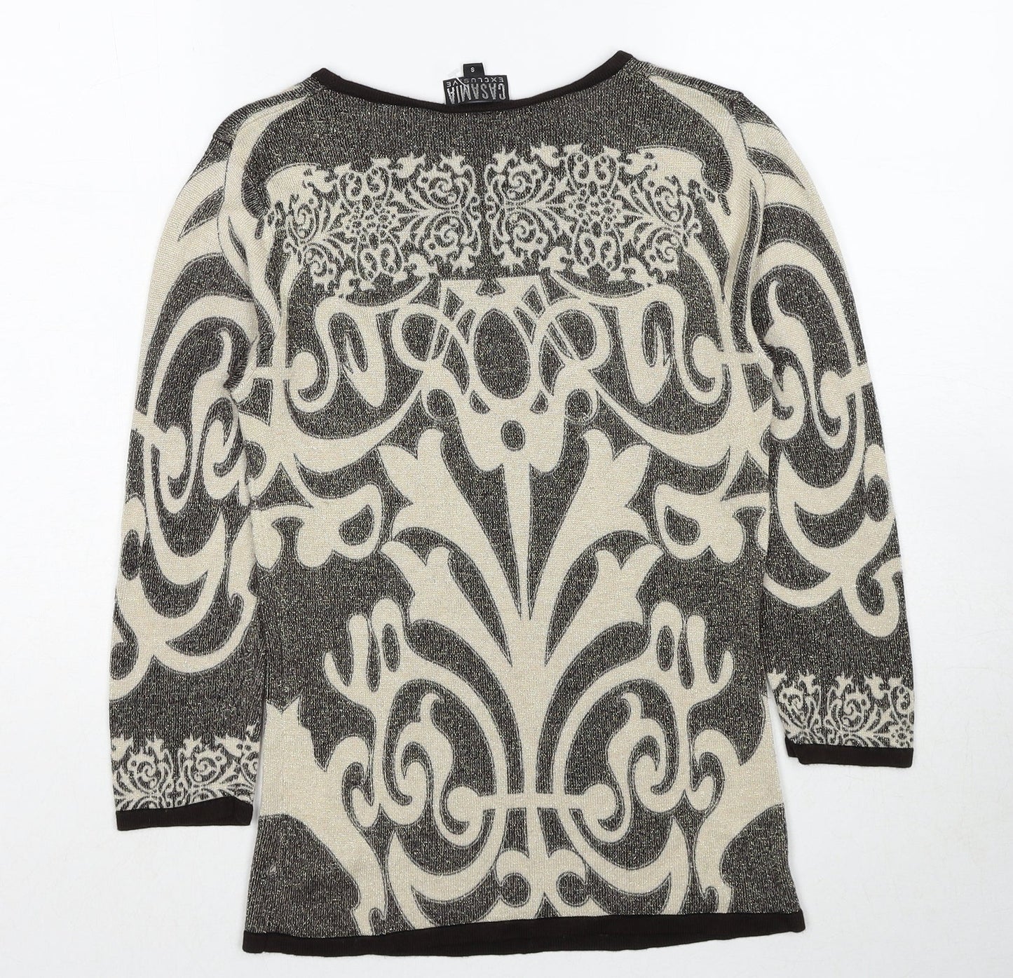 Casamia Womens Beige Round Neck Geometric Viscose Pullover Jumper Size S