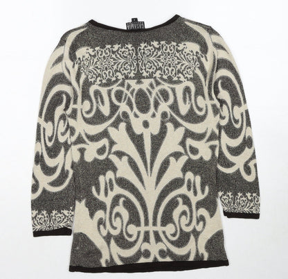 Casamia Womens Beige Round Neck Geometric Viscose Pullover Jumper Size S