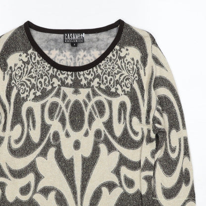 Casamia Womens Beige Round Neck Geometric Viscose Pullover Jumper Size S