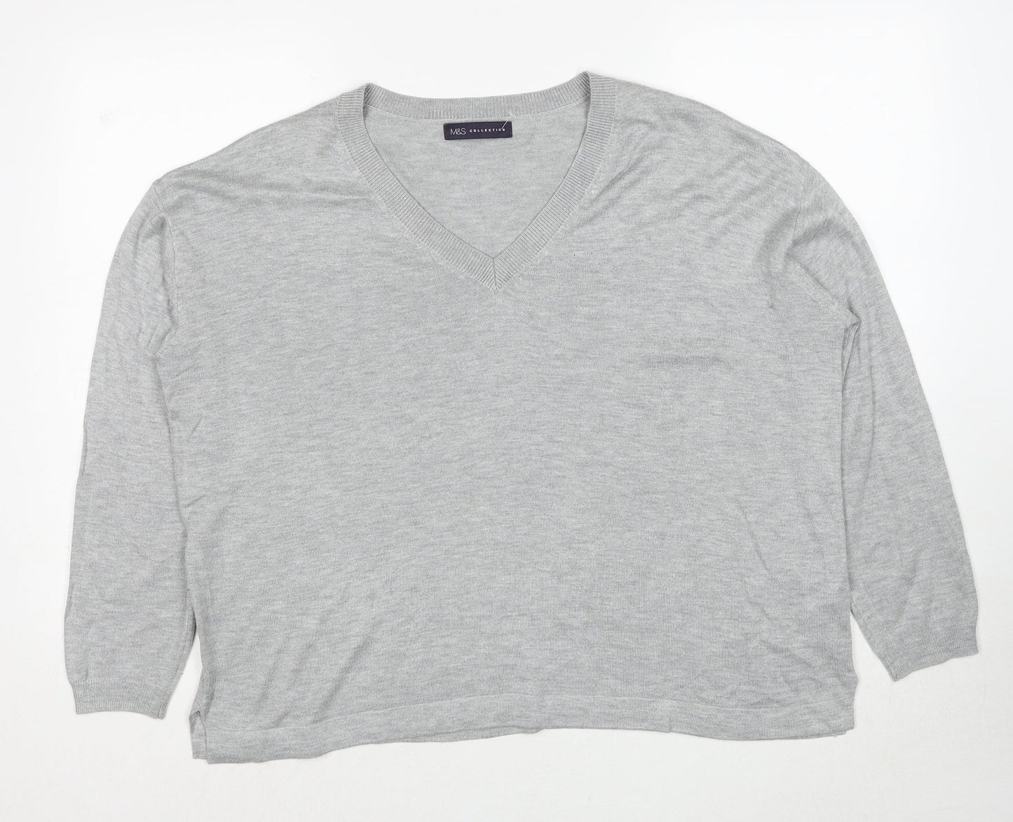 Marks and Spencer Womens Grey V-Neck Acrylic Pullover Jumper Size L