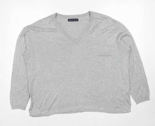 Marks and Spencer Womens Grey V-Neck Acrylic Pullover Jumper Size L