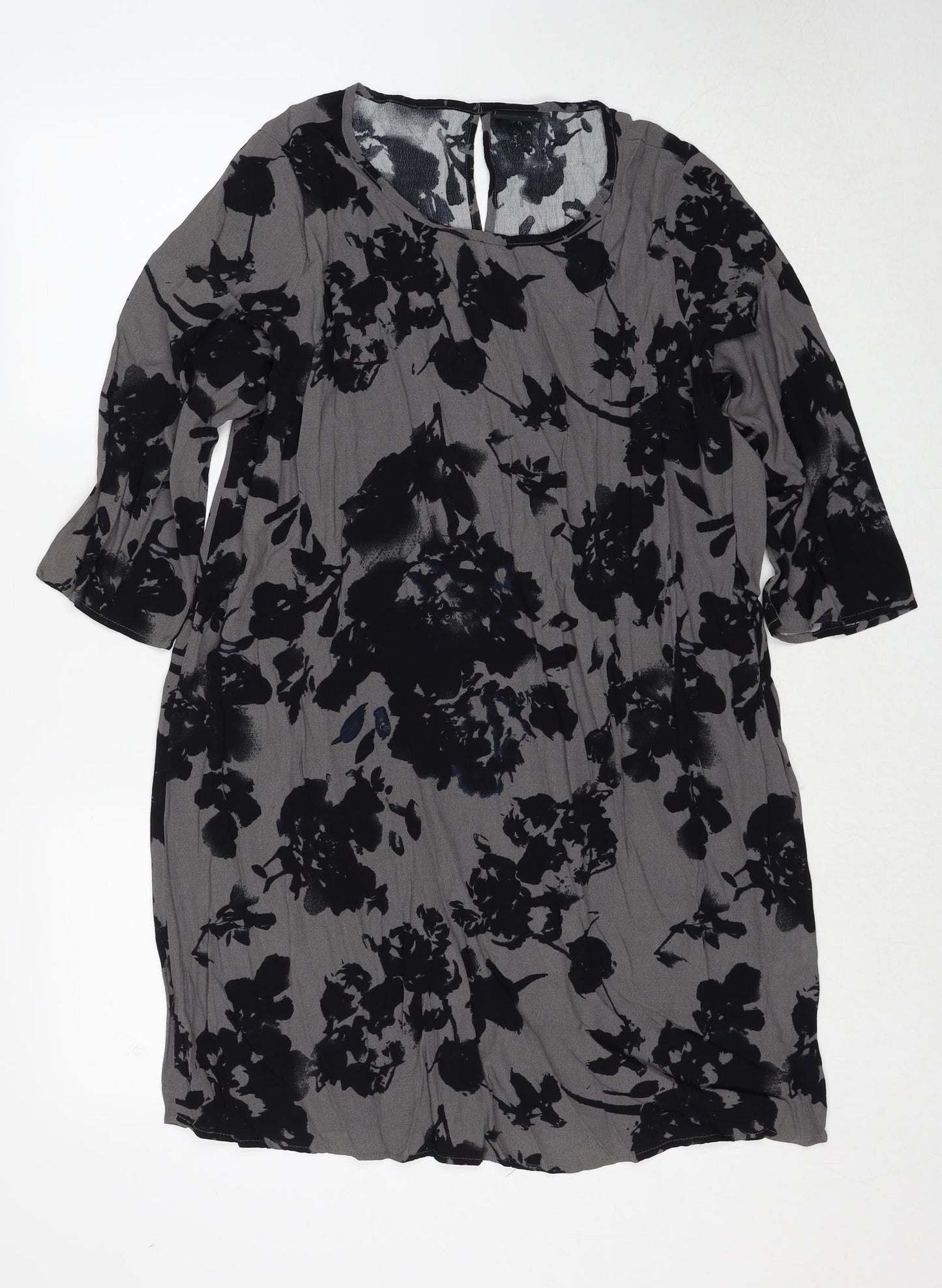 VILA Womens Grey Floral Viscose Shift Size L Round Neck Zip