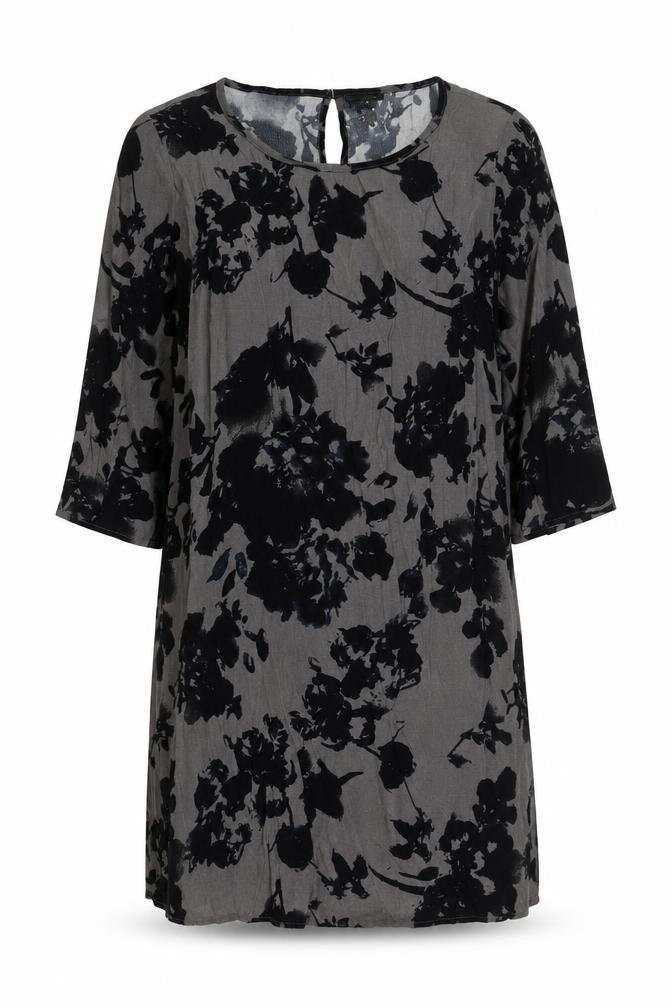VILA Womens Grey Floral Viscose Shift Size L Round Neck Zip