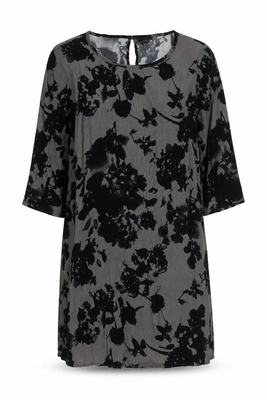 VILA Womens Grey Floral Viscose Shift Size L Round Neck Zip