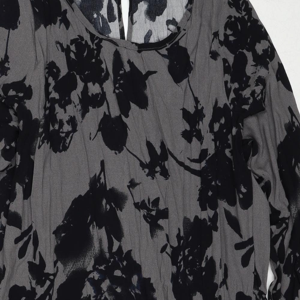VILA Womens Grey Floral Viscose Shift Size L Round Neck Zip