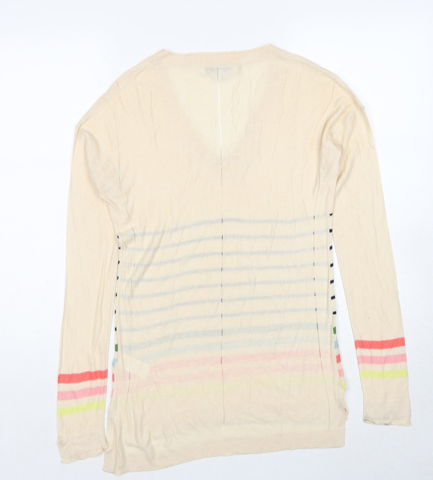 NEXT Womens Beige V-Neck Striped Viscose Pullover Jumper Size 8