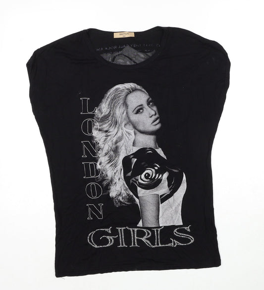 Smiton Womens Black Viscose Basic T-Shirt Size S Round Neck - London Girls, Size S/M