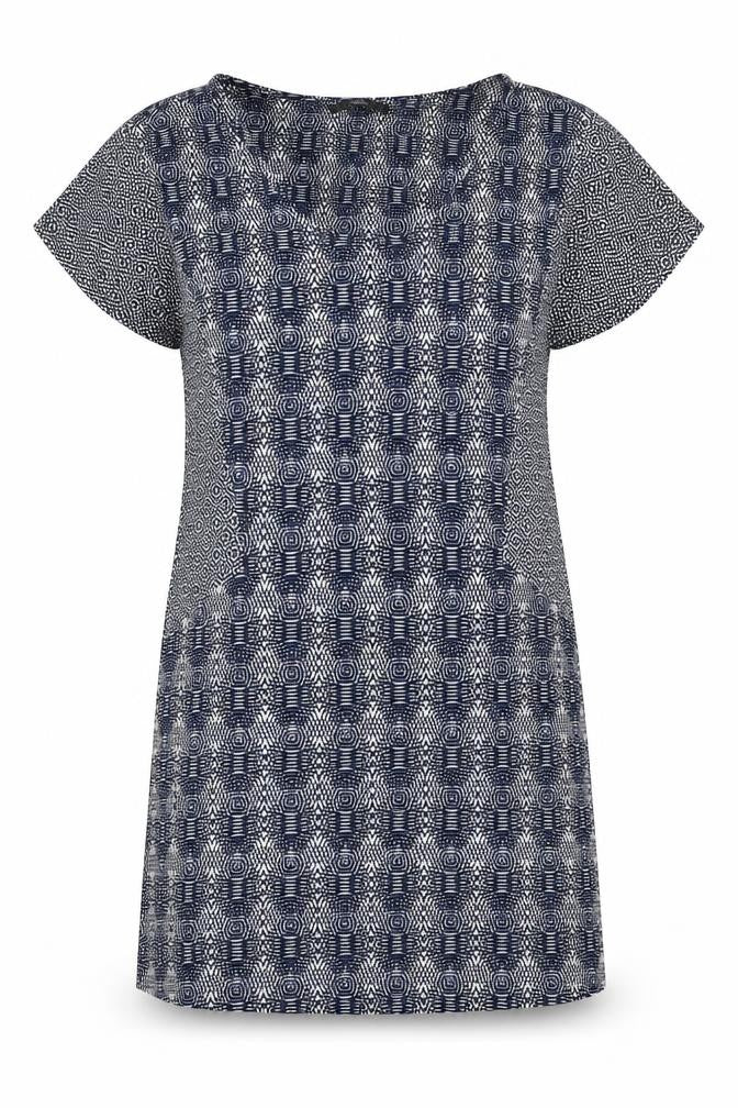 NEXT Womens Blue Geometric Viscose A-Line Size 12 Round Neck Pullover