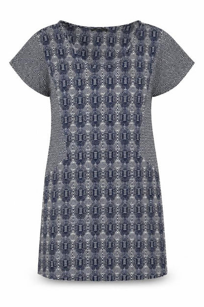 Next Womens Blue Geometric Viscose A-Line Size 12 Round Neck Pullover