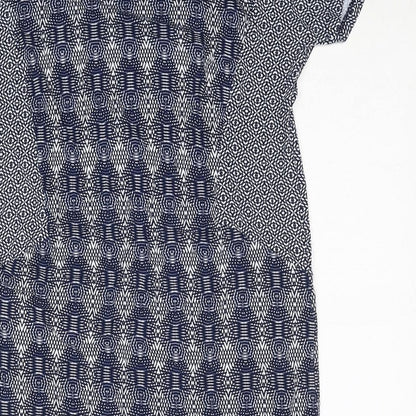 Next Womens Blue Geometric Viscose A-Line Size 12 Round Neck Pullover