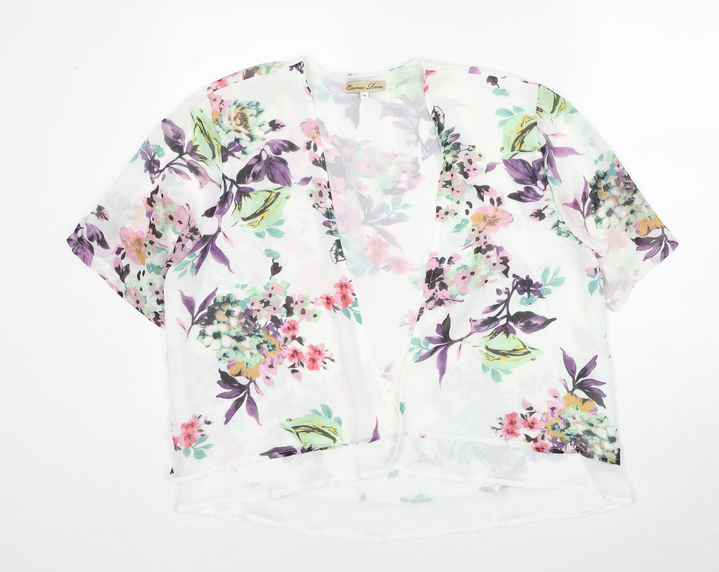 Cameo Rose Womens White V-Neck Floral Polyester Cardigan Jumper Size 10