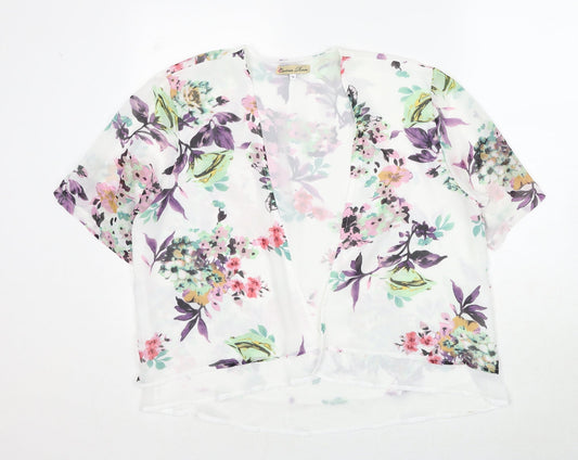 Cameo Rose Womens White V-Neck Floral Polyester Cardigan Jumper Size 10