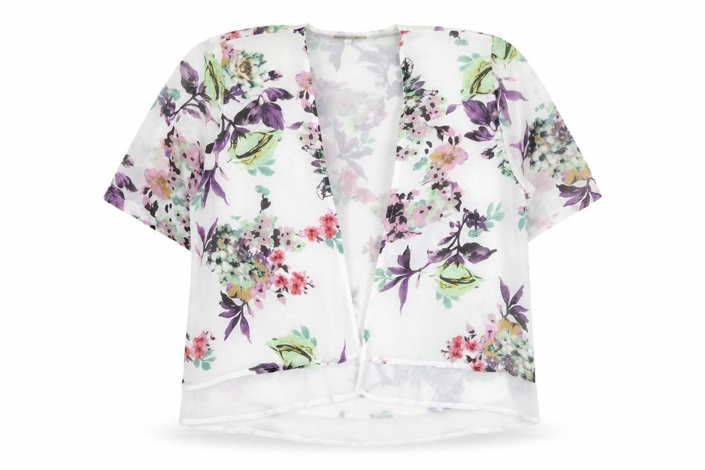 Cameo Rose Womens White V-Neck Floral Polyester Cardigan Jumper Size 10
