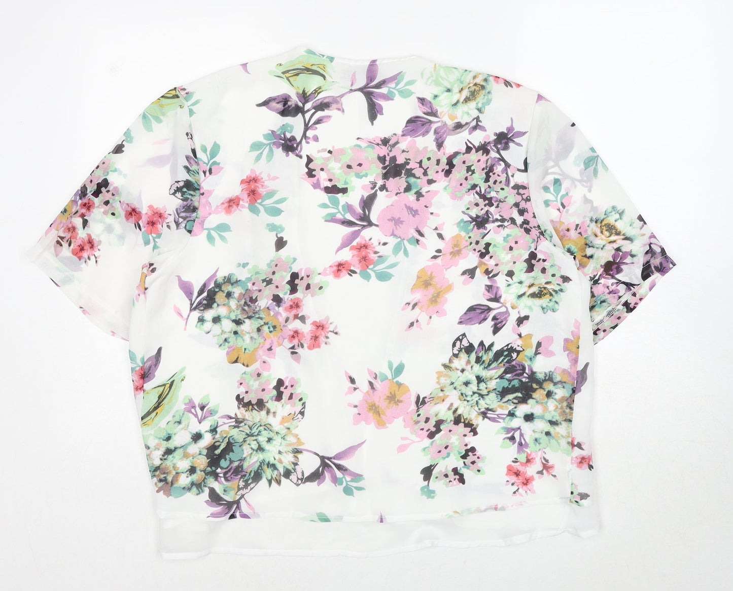 Cameo Rose Womens White V-Neck Floral Polyester Cardigan Jumper Size 10