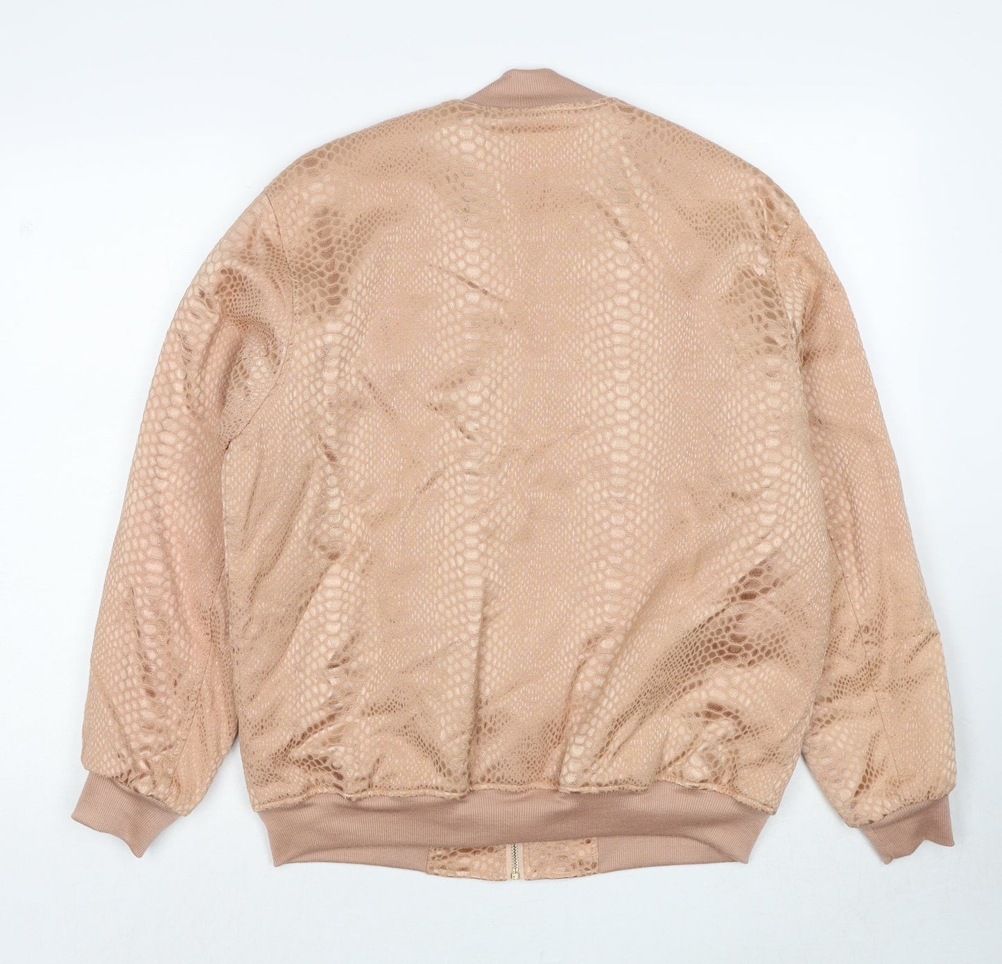 PRETTYLITTLETHING Womens Pink Geometric Bomber Jacket Jacket Size 6 Zip