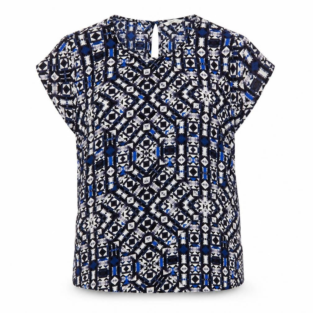 Only Womens Blue Geometric Polyester Basic Blouse Size 14 Round Neck