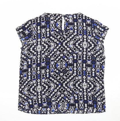 Only Womens Blue Geometric Polyester Basic Blouse Size 14 Round Neck
