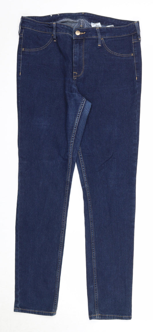 H&M Womens Blue Cotton Straight Jeans Size 32 in Regular Zip