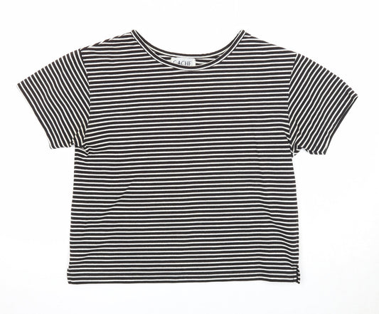 Cache Creek Womens Black Striped Polyester Basic T-Shirt Size M Round Neck