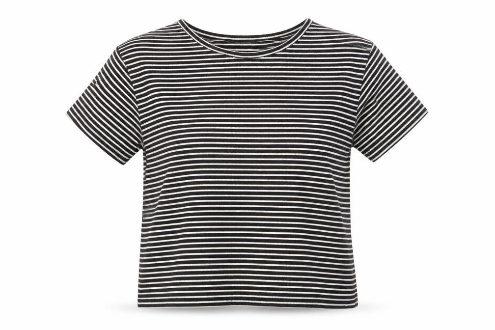 Cache Creek Womens Black Striped Polyester Basic T-Shirt Size M Round Neck