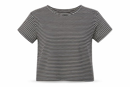 Cache Creek Womens Black Striped Polyester Basic T-Shirt Size M Round Neck
