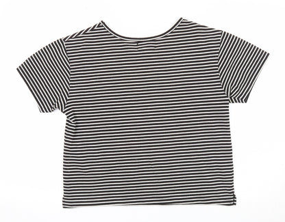 Cache Creek Womens Black Striped Polyester Basic T-Shirt Size M Round Neck