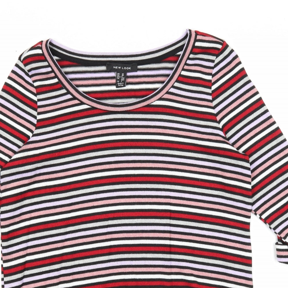 New Look Womens Multicoloured Round Neck Striped Polyester Pullover Jumper Size 10