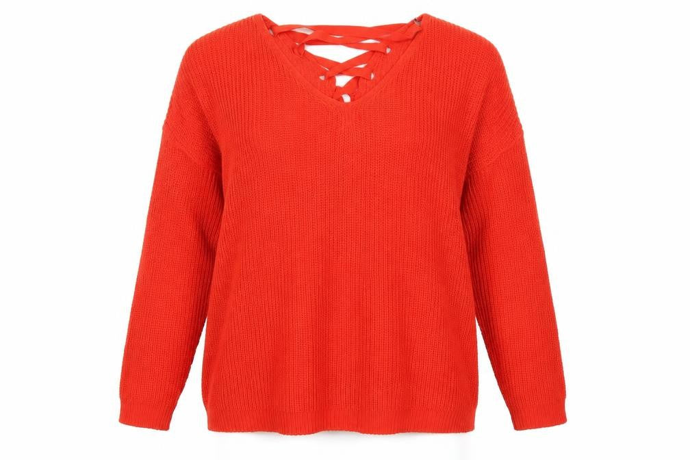 Capsule Womens Orange V-Neck Acrylic Pullover Jumper Size M
