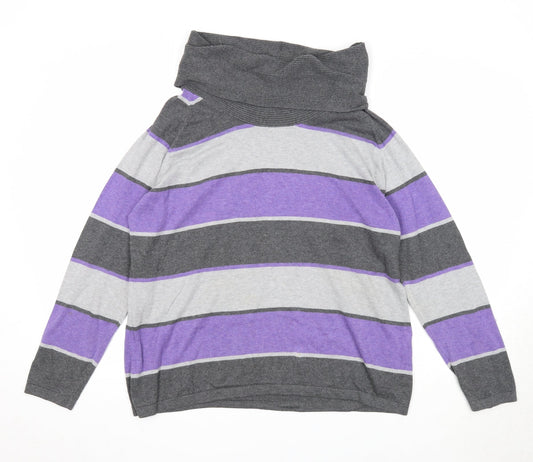 Marble Womens Multicoloured Roll Neck Striped Cotton Pullover Jumper Size 4