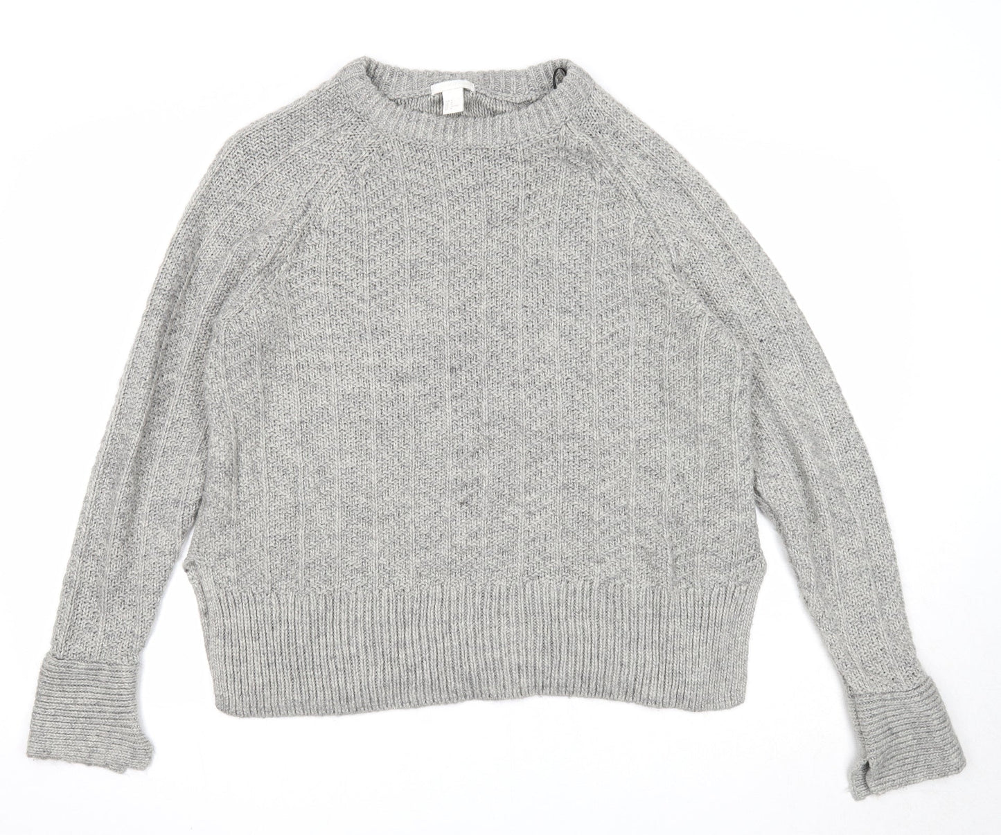 H&M Womens Grey Round Neck Acrylic Pullover Jumper Size M