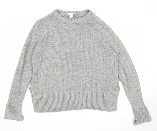 H&M Womens Grey Round Neck Acrylic Pullover Jumper Size M
