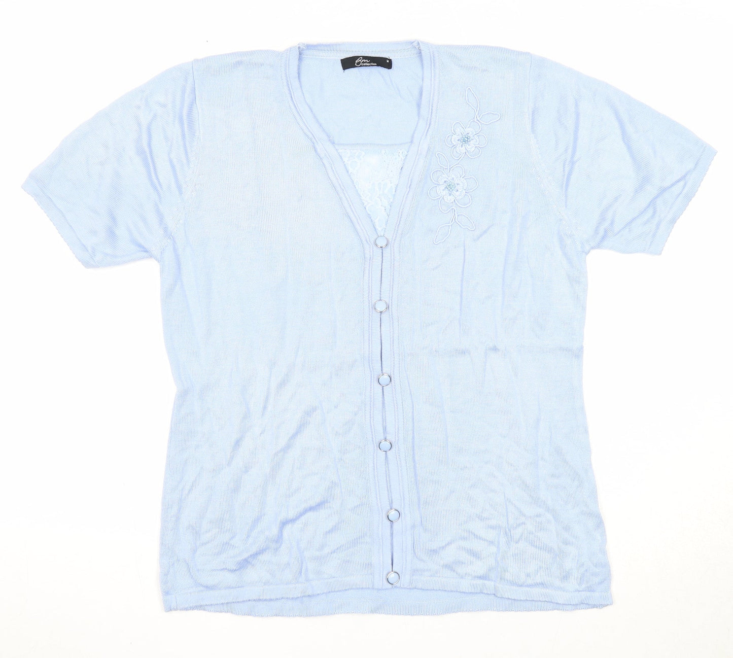 Bonmarché Womens Blue V-Neck Acrylic Cardigan Jumper Size M