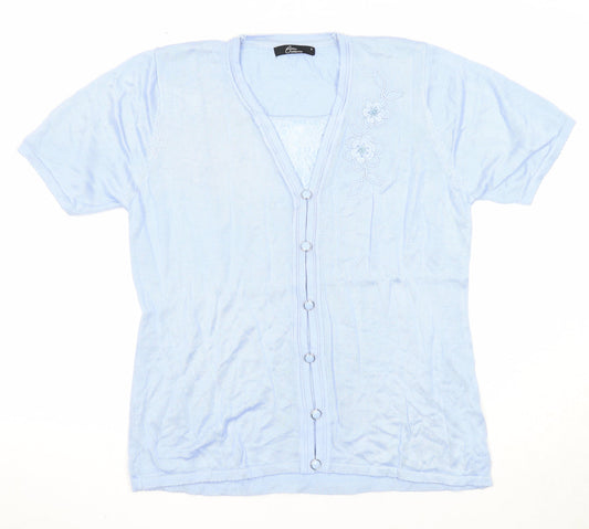 Bonmarché Womens Blue V-Neck Acrylic Cardigan Jumper Size M