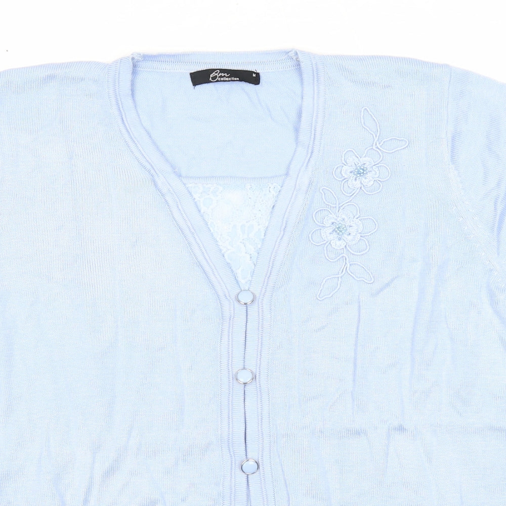 Bonmarché Womens Blue V-Neck Acrylic Cardigan Jumper Size M