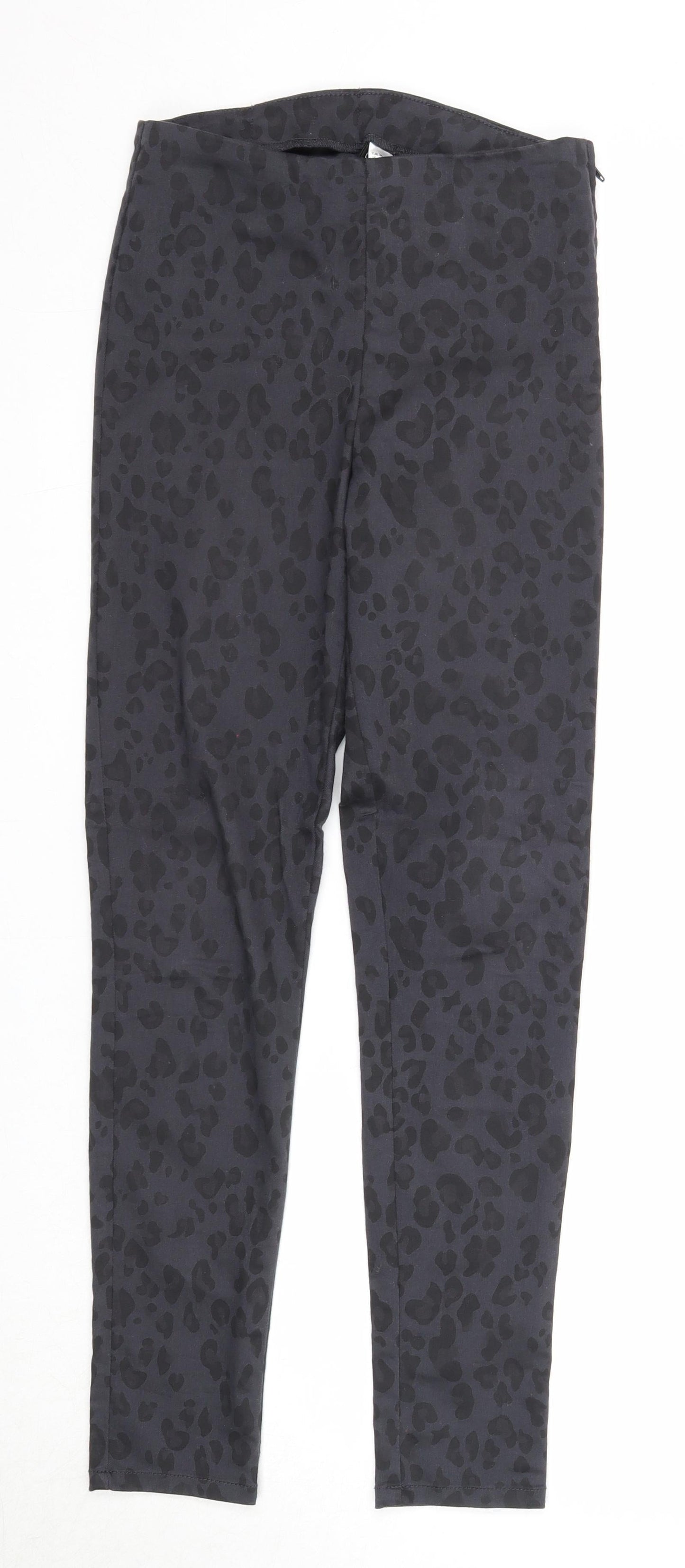 Divided Womens Black Animal Print Cotton Trousers Size 8 Regular Zip