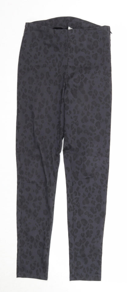 Divided Womens Black Animal Print Cotton Trousers Size 8 Regular Zip