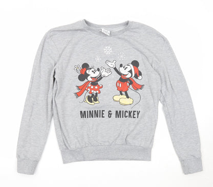 Preloved Disney Womens Grey Polyester Pullover Sweatshirt Size 10 Pullover - Minnie & Mickey Mouse - Front