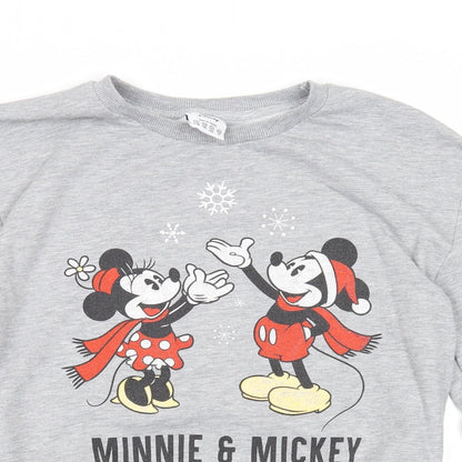 Preloved Disney Womens Grey Polyester Pullover Sweatshirt Size 10 Pullover - Minnie & Mickey Mouse - Detail