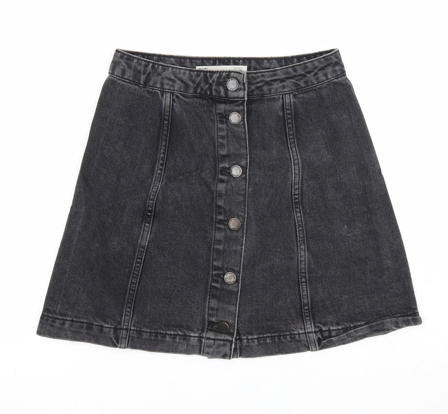 Topshop Womens Black Cotton A-Line Skirt Size 25 in Button