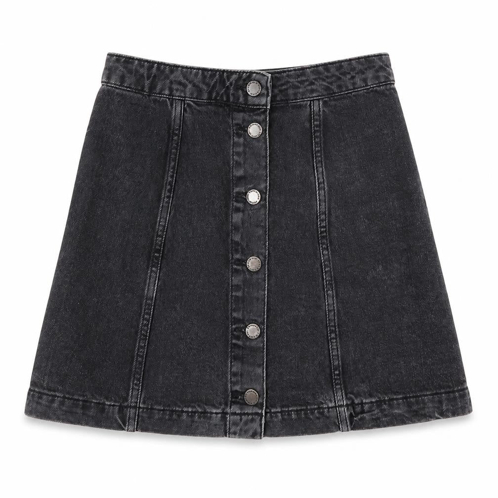 Topshop Womens Black Cotton A-Line Skirt Size 25 in Button