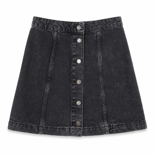 Topshop Womens Black Cotton A-Line Skirt Size 25 in Button
